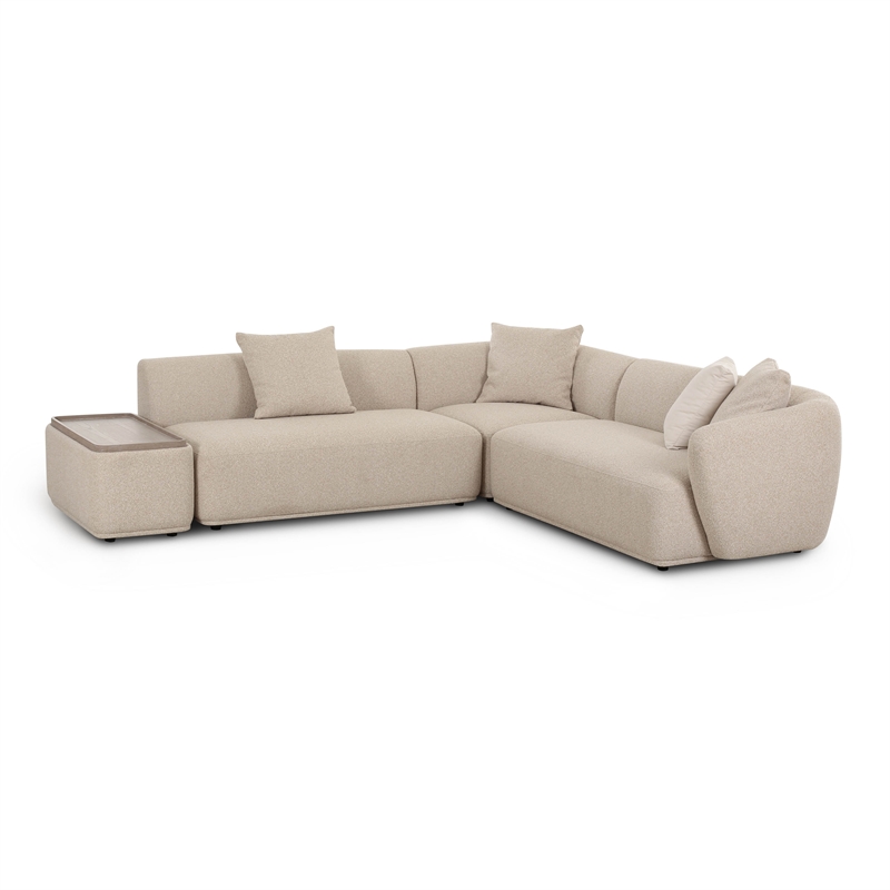 Pemberly Row Contemporary Cream Boucle 4-Piece Left Chaise Sectional