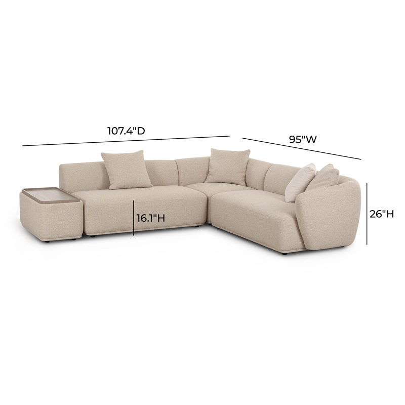 Pemberly Row Contemporary Cream Boucle 4-Piece Left Chaise Sectional