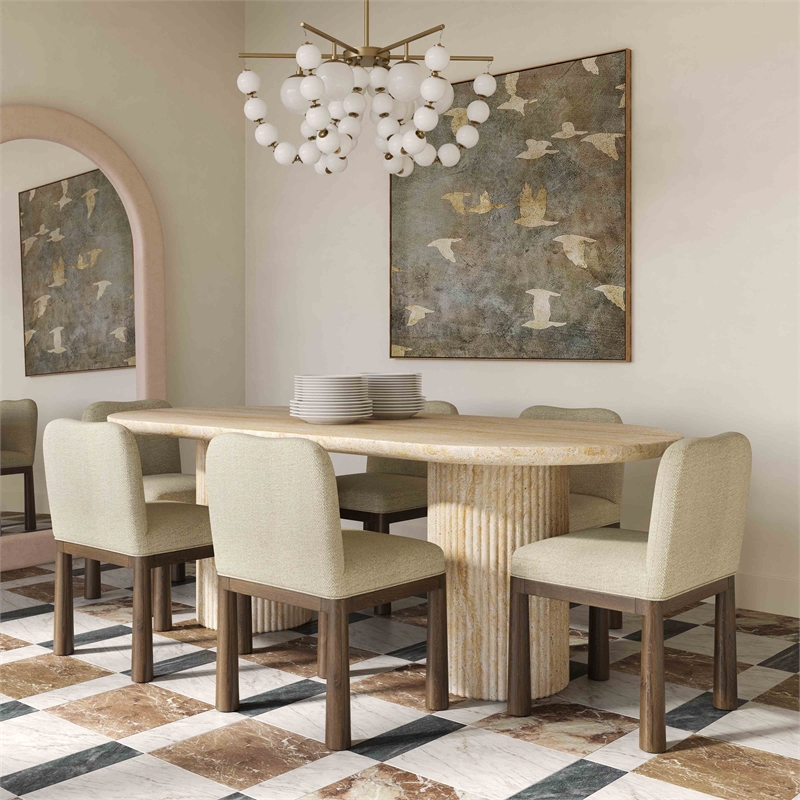 Pemberly Row Contemporary Travertine Pattern Indoor/Outdoor Dining Table