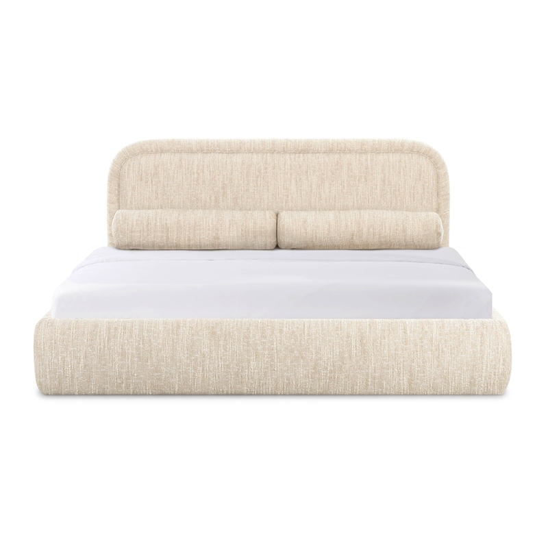 Pemberly Row Contemporary Cream Heavy Knubby Boucle Queen Bed