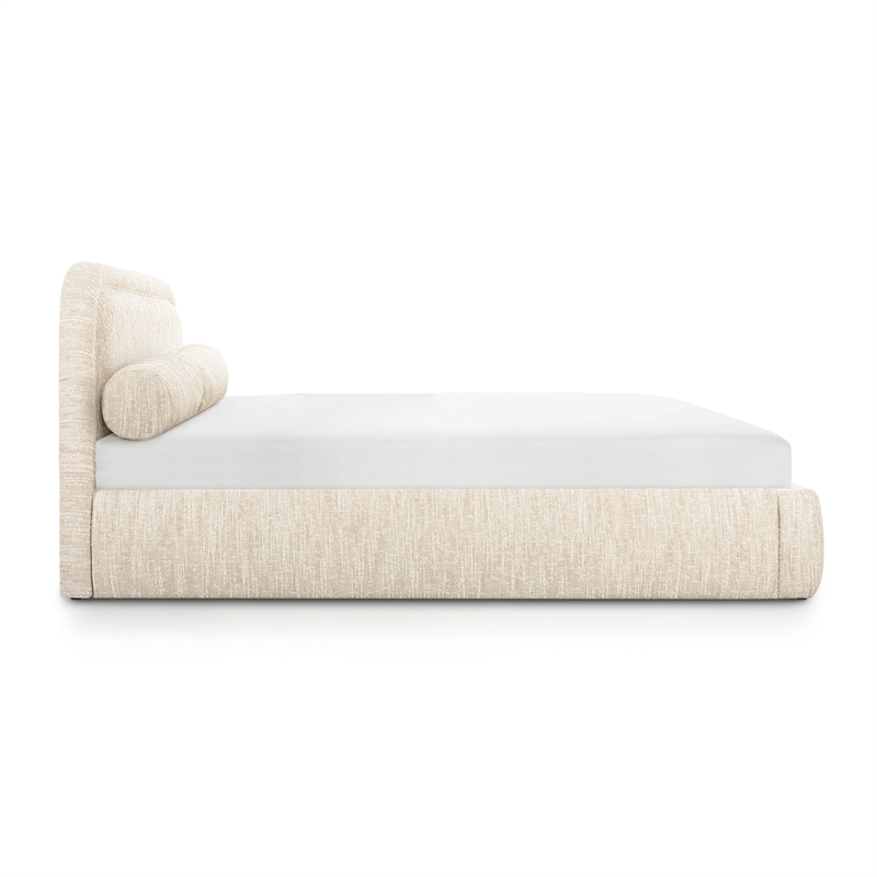 Pemberly Row Contemporary Cream Heavy Knubby Boucle Queen Bed