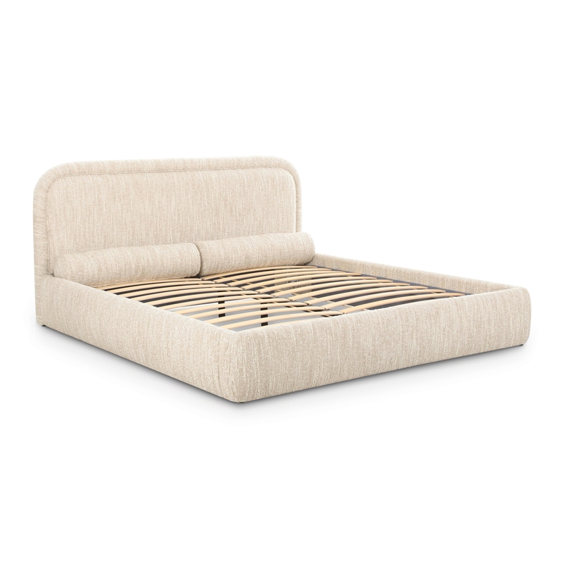 Pemberly Row Contemporary Cream Heavy Knubby Boucle Queen Bed