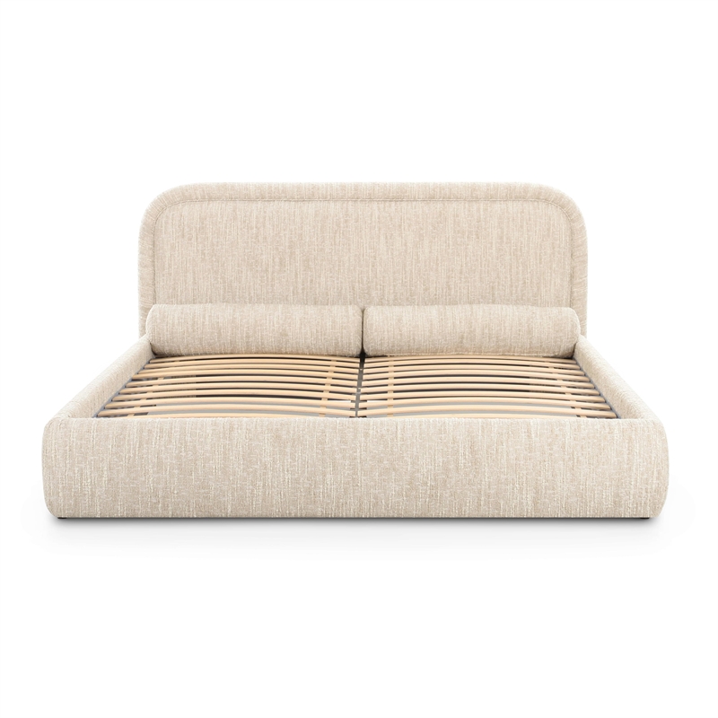Pemberly Row Contemporary Cream Heavy Knubby Boucle Queen Bed