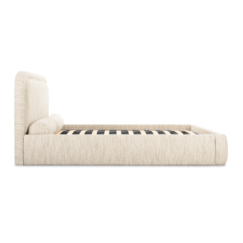 Pemberly Row Contemporary Cream Heavy Knubby Boucle Queen Bed