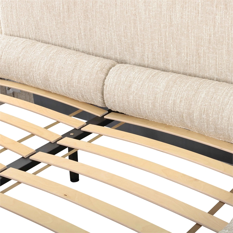 Pemberly Row Contemporary Cream Heavy Knubby Boucle Queen Bed