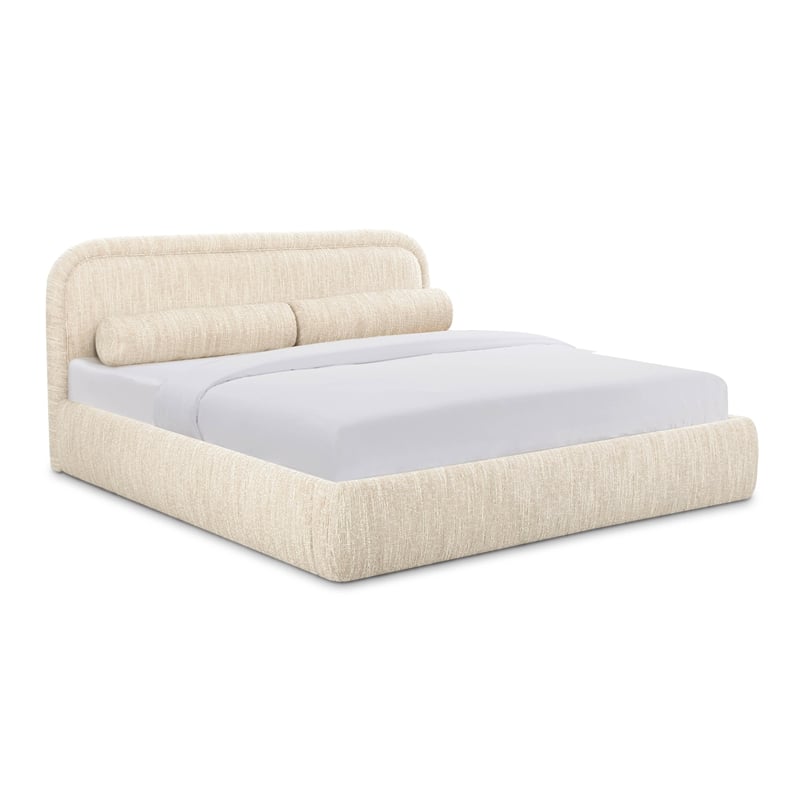 Pemberly Row Contemporary Cream Heavy Knubby Boucle Queen Bed