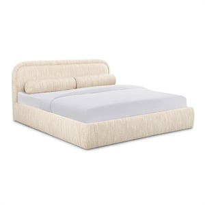 Pemberly Row Contemporary Cream Heavy Knubby Boucle Queen Bed