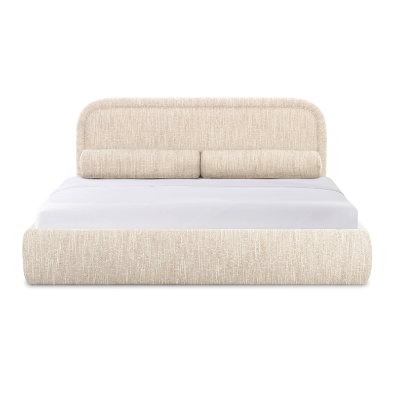 Pemberly Row Contemporary Cream Heavy Knubby Boucle King Bed