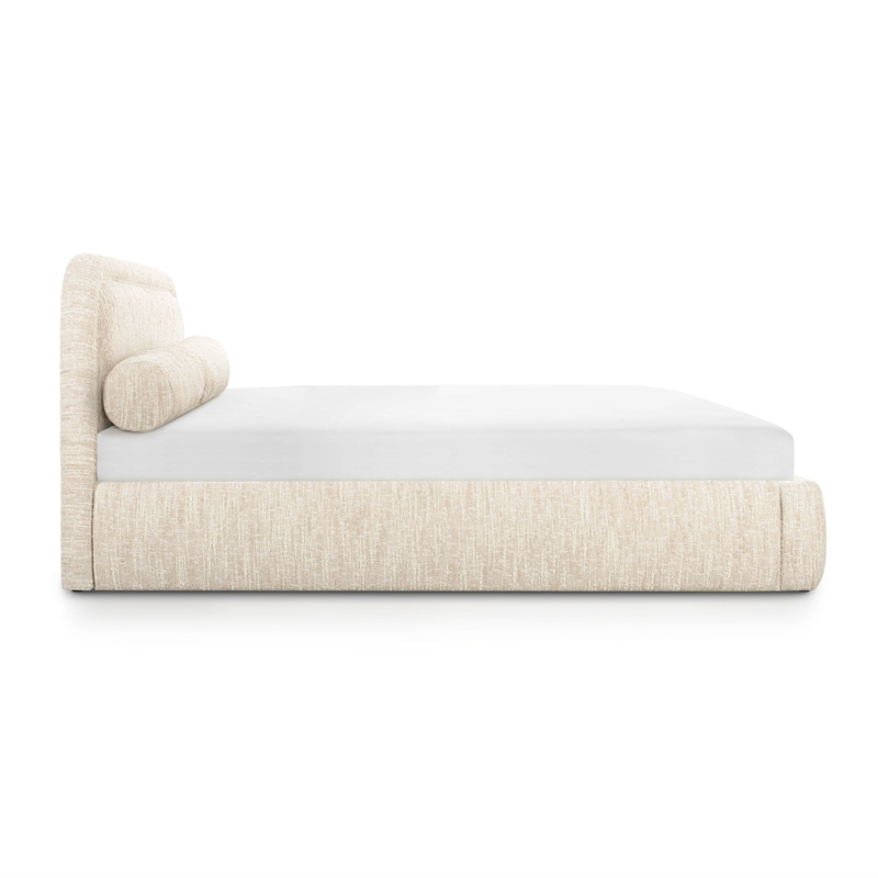 Pemberly Row Contemporary Cream Heavy Knubby Boucle King Bed