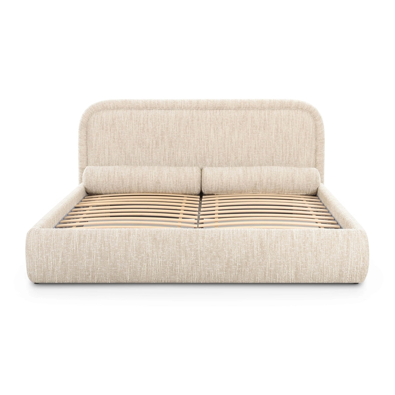 Pemberly Row Contemporary Cream Heavy Knubby Boucle King Bed