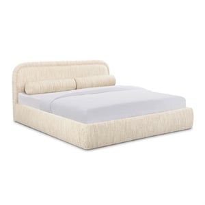 Pemberly Row Contemporary Cream Heavy Knubby Boucle King Bed