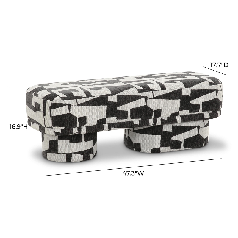 Pemberly Row Contemporary Accent Black and White Jacquard Bench