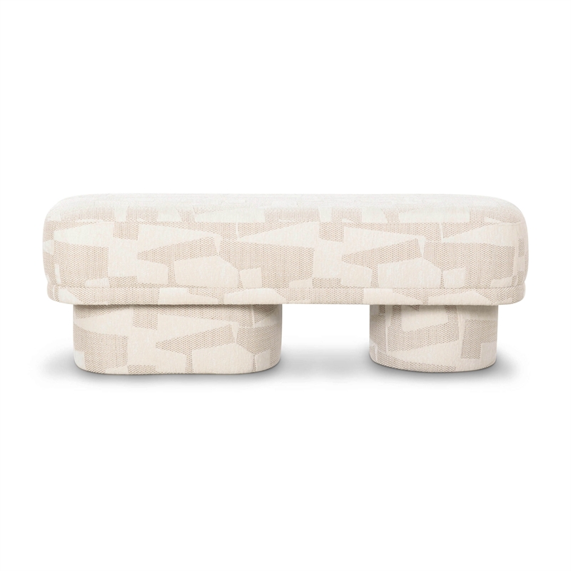 Pemberly Row Contemporary Accent Cream Finish Jacquard Bench