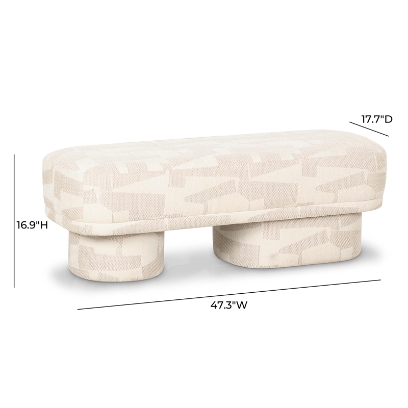 Pemberly Row Contemporary Accent Cream Finish Jacquard Bench