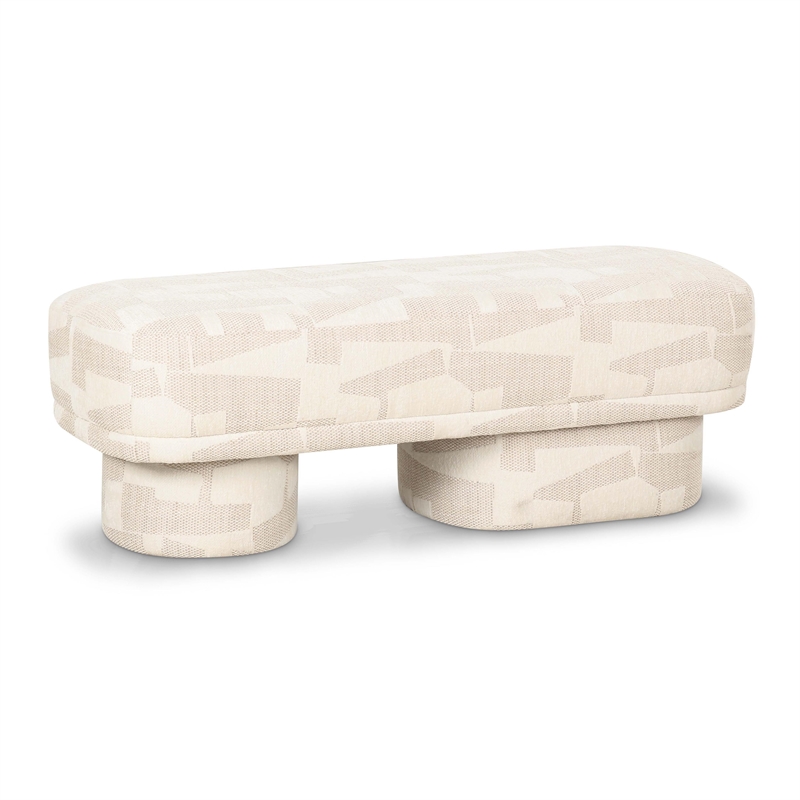 Pemberly Row Contemporary Accent Cream Finish Jacquard Bench