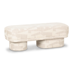 Pemberly Row Contemporary Accent Cream Finish Jacquard Bench