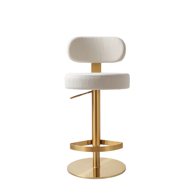 Pemberly Row Cream Textured Performance Fabric Adjustable Stool