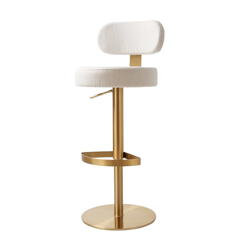 Pemberly Row Cream Textured Performance Fabric Adjustable Stool