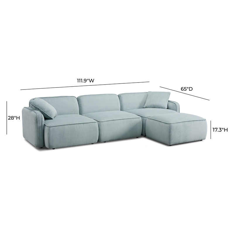 Pemberly Row Seafoam Performance Corduroy Velvet 4-Piece Modular Sectional