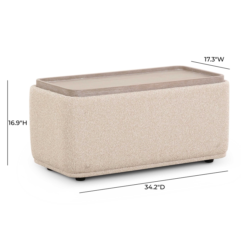 Pemberly Row Contemporary Accent Cream Finish Boucle Ottoman Table