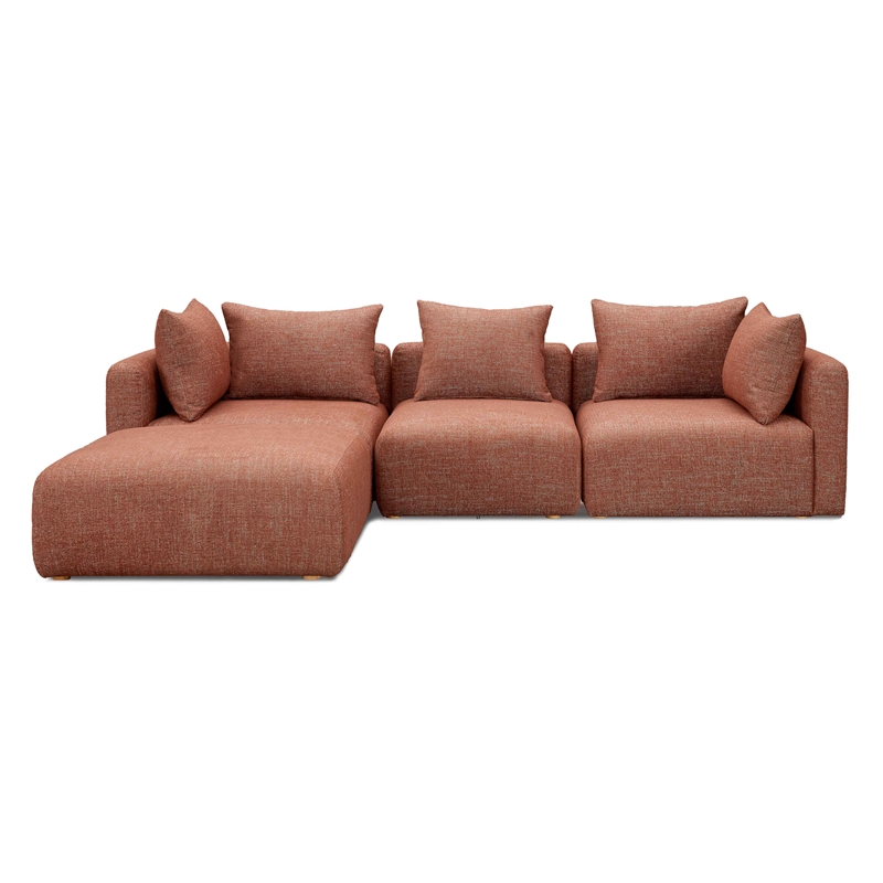 Pemberly Row Contemporary Red Textured Fabric 4-Piece Modular Sectional