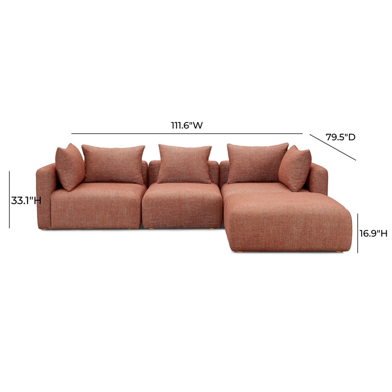Pemberly Row Contemporary Red Textured Fabric 4-Piece Modular Sectional