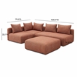 Pemberly Row Red Textured Fabric 4-Piece Modular Chaise Sectional