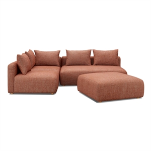 Pemberly Row Red Textured Fabric 4-Piece Modular Chaise Sectional