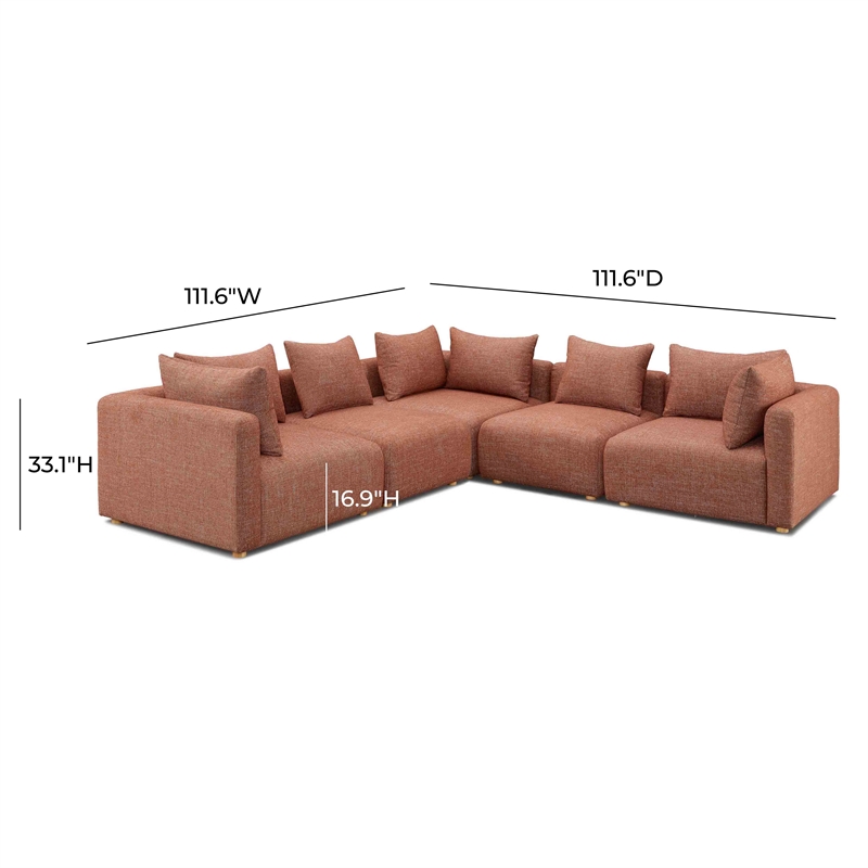 Pemberly Row Red Textured Fabric 5-Piece Modular L-Sectional