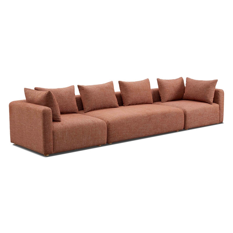 Pemberly Row Contemporary Red Textured Fabric 145 inch Long Sofa