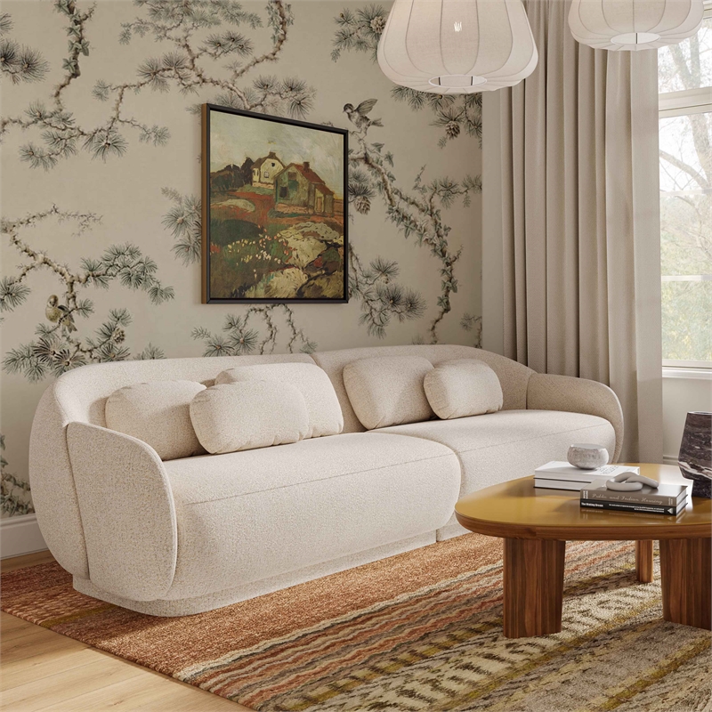 Pemberly Row Contemporary Cream Boucle Modular 4-Seater Sofa
