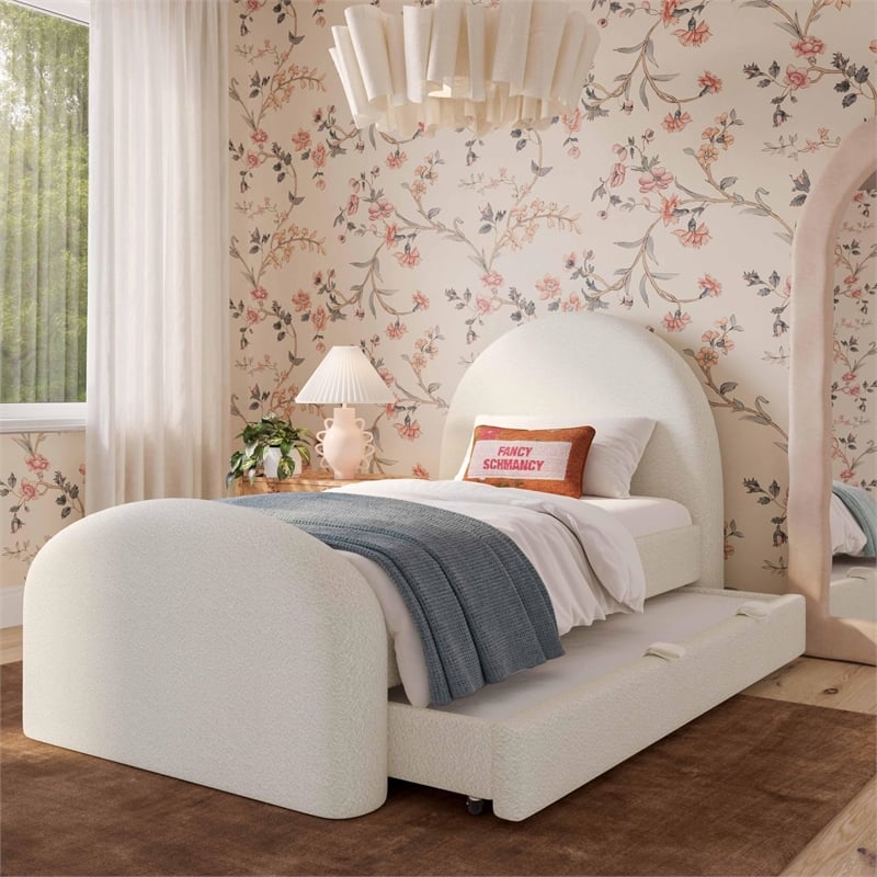 Pemberly Row Contemporary Accent Cream Finish Boucle Twin Bed