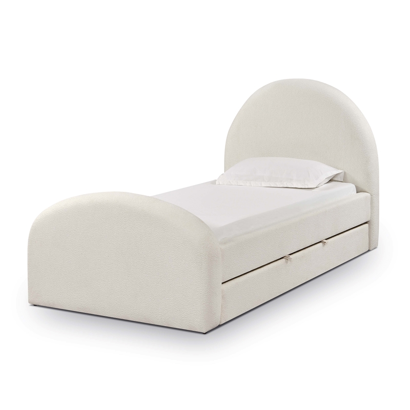 Pemberly Row Contemporary Accent Cream Boucle Twin Trundle Bed