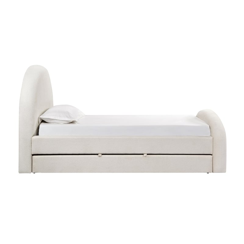 Pemberly Row Contemporary Accent Cream Boucle Twin Trundle Bed
