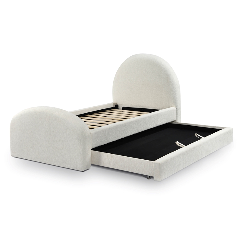 Pemberly Row Contemporary Accent Cream Boucle Twin Trundle Bed