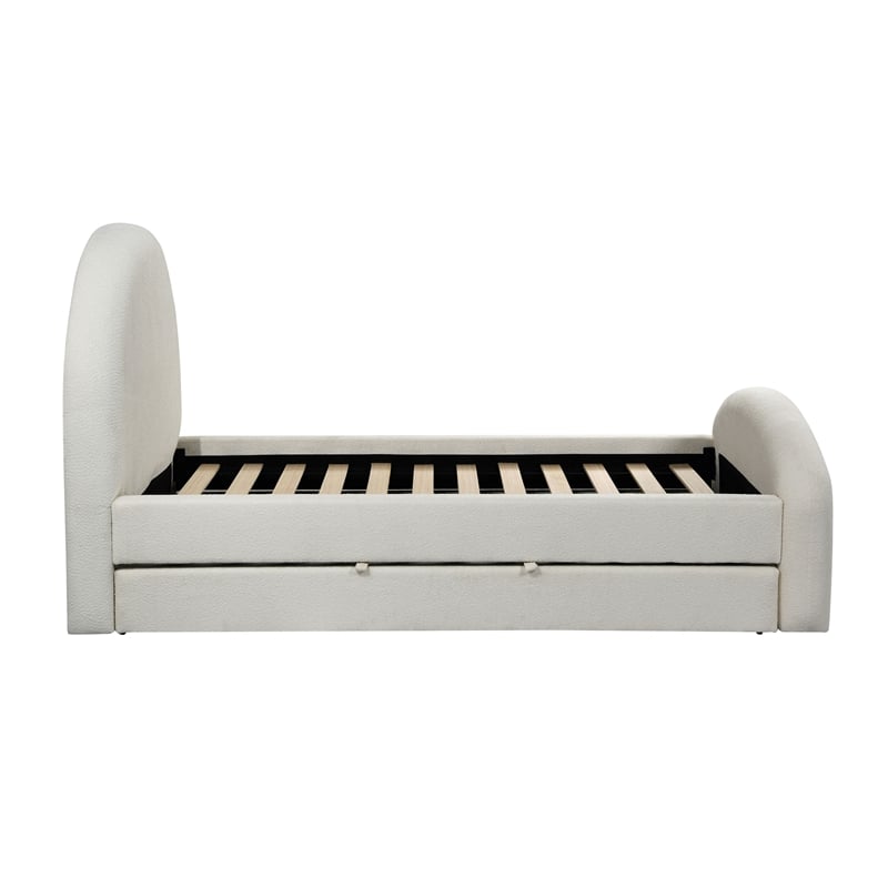 Pemberly Row Contemporary Accent Cream Boucle Twin Trundle Bed