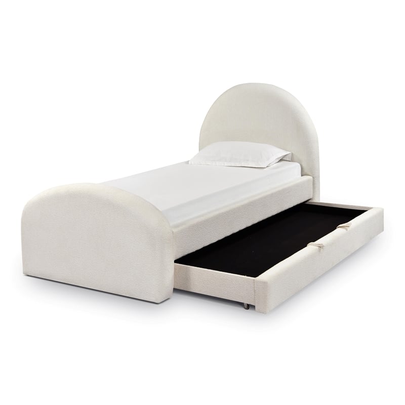 Pemberly Row Contemporary Accent Cream Boucle Twin Trundle Bed