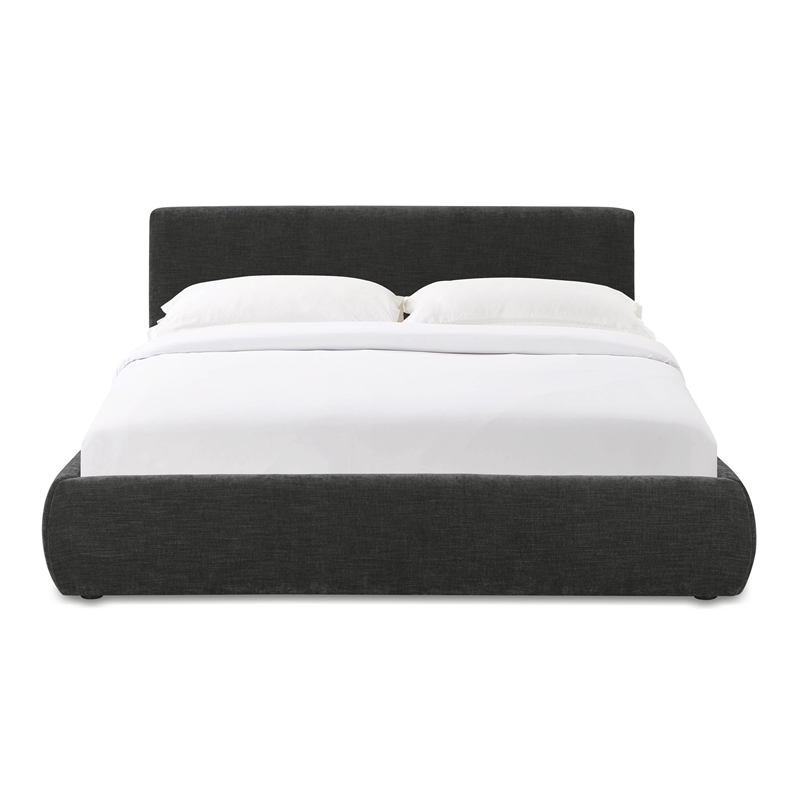 Pemberly Row Contemporary Charcoal Textured Velvet Queen Bed