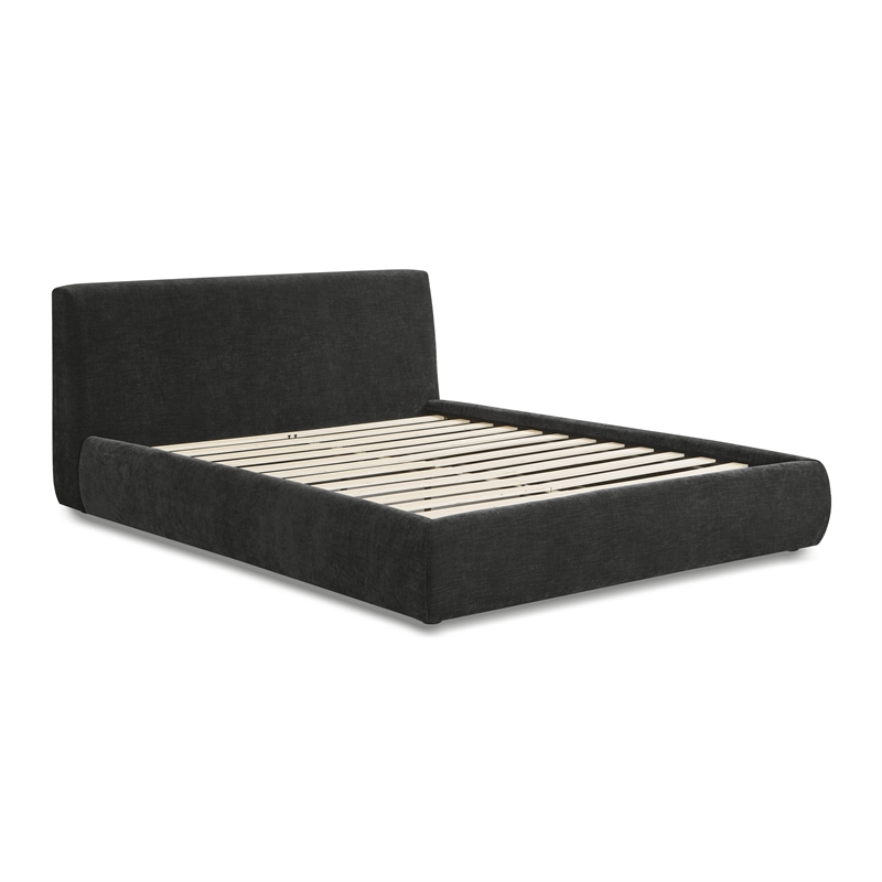 Pemberly Row Contemporary Charcoal Textured Velvet Queen Bed