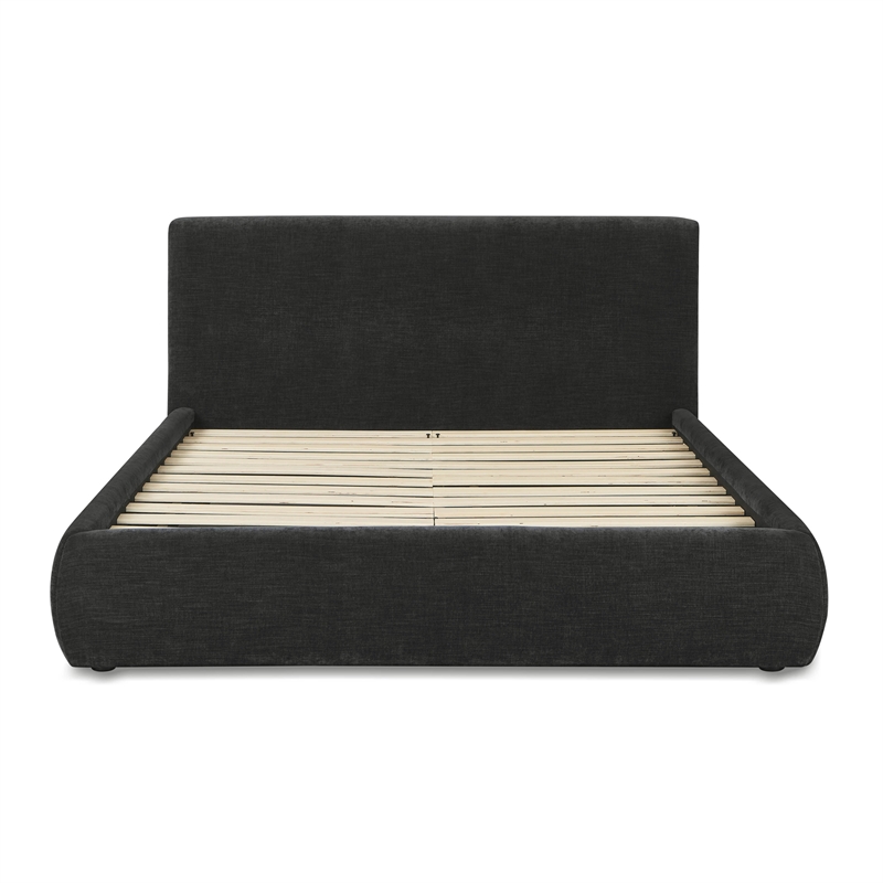 Pemberly Row Contemporary Charcoal Textured Velvet Queen Bed