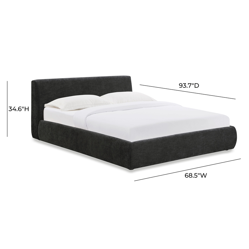 Pemberly Row Contemporary Charcoal Textured Velvet Queen Bed