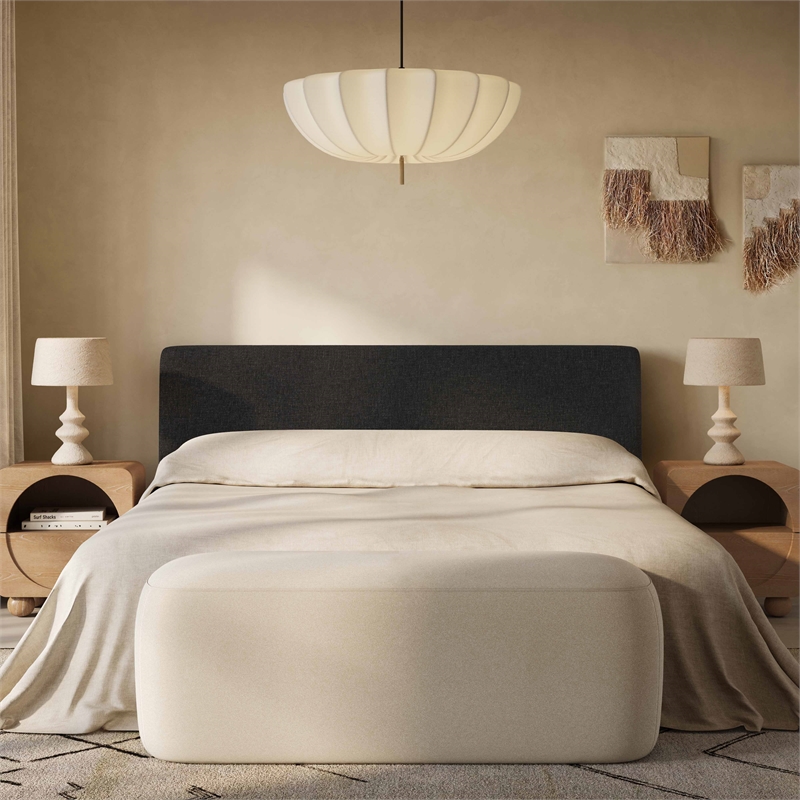 Pemberly Row Contemporary Charcoal Textured Velvet Queen Bed