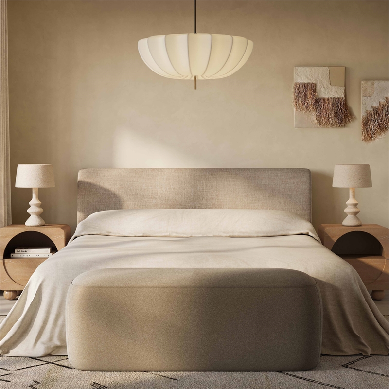 Pemberly Row Contemporary Accent Taupe Textured Velvet Queen Bed