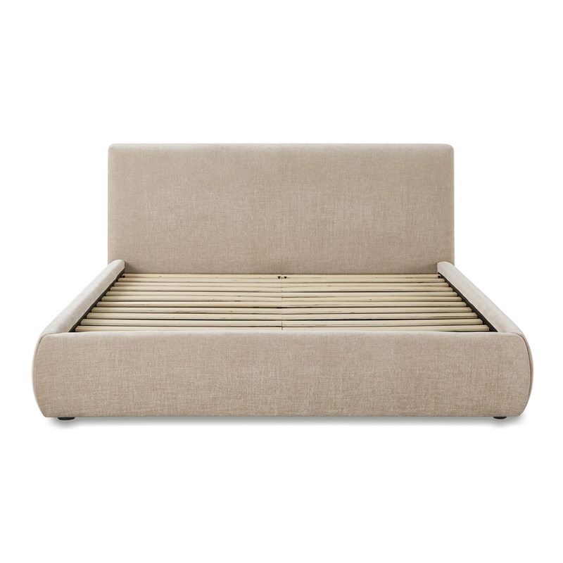 Pemberly Row Contemporary Accent Taupe Textured Velvet Queen Bed
