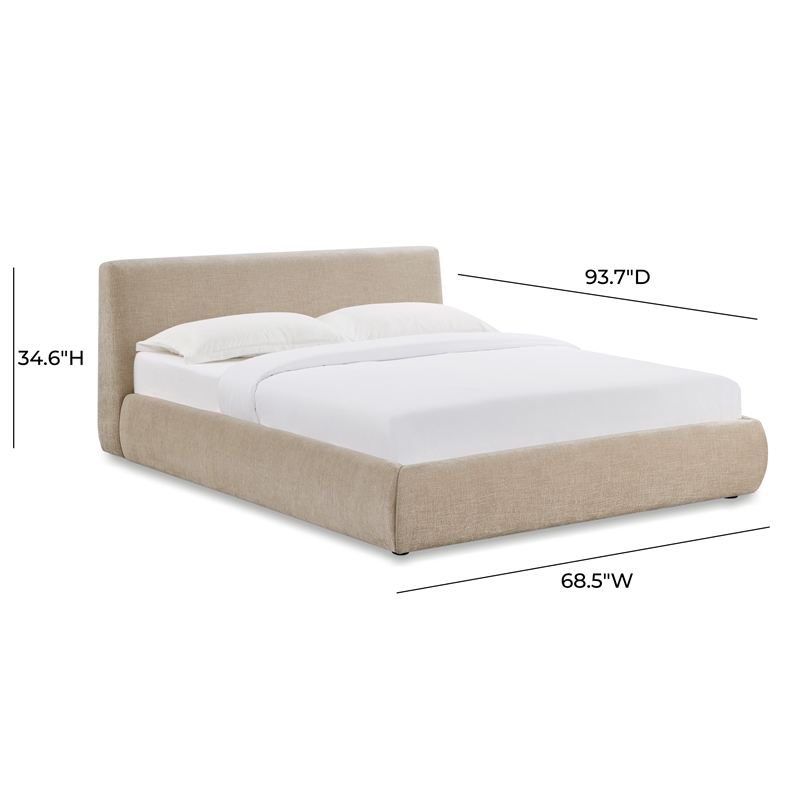 Pemberly Row Contemporary Accent Taupe Textured Velvet Queen Bed