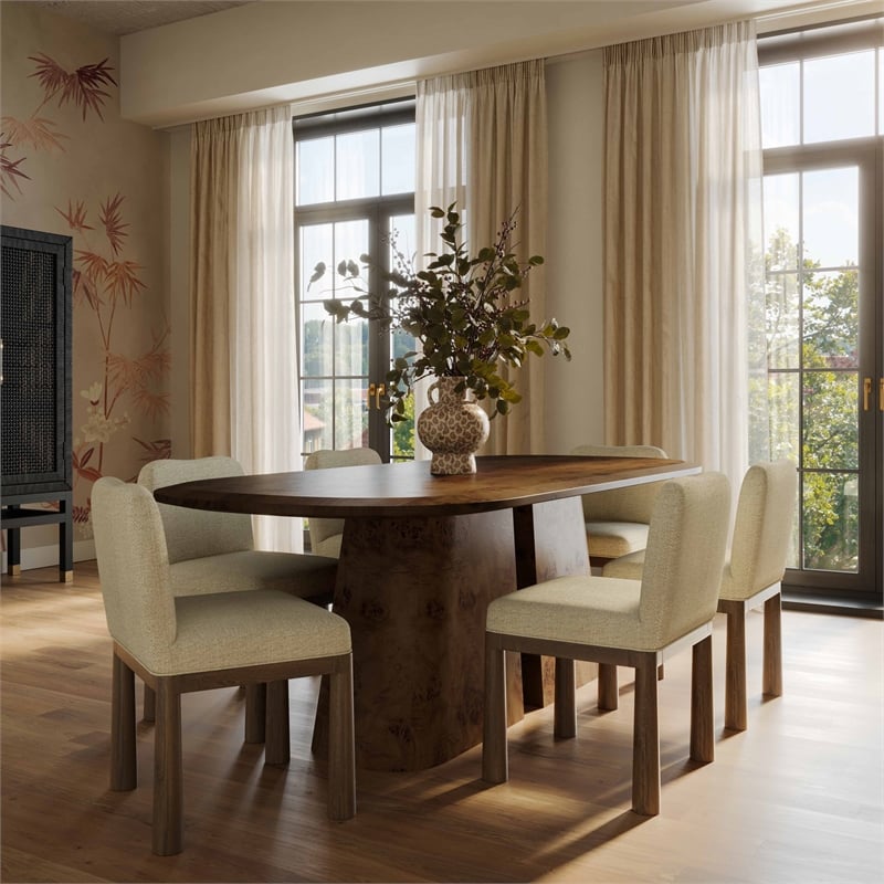 Pemberly Row Cream Performance Basketweave Fabric Dining Chair