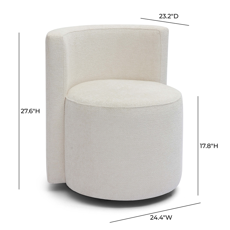 Pemberly Row Contemporary Accent Cream Chenille Rolling Desk Chair
