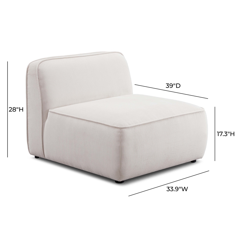 Pemberly Row White Sand Performance Corduroy Velvet Armless Chair
