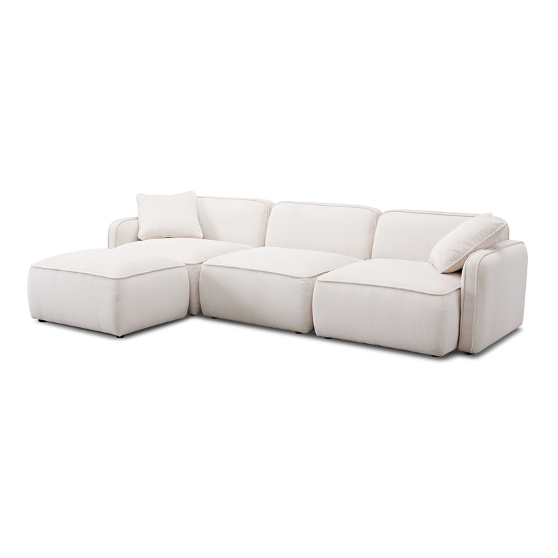 Pemberly Row White Sand Performance Corduroy Velvet 4-Piece Modular Sectional