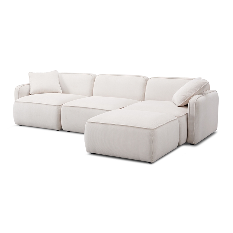Pemberly Row White Sand Performance Corduroy Velvet 4-Piece Modular Sectional